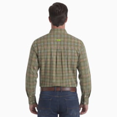 Camisa Masculina TXC Manga Longa Tricoline Regular Xadrez Verde Escuro/Verde Claro E Ocre - Ref:29712L