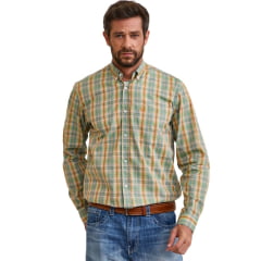 Camisa Masculina TXC Manga Longa Tricoline Xadrez Verde Claro / Laranja Bolso Bordado Ref: 29365L Camisa Masculina TXC Manga Longa Tricoline Xadrez Verde Claro / Laranja Bolso Bordado Ref: 29365L