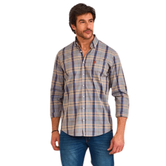 Camisa Masculina TXC Manga Longa X-Size Regular Tricoline Xadrez Cinza Com Logo Em Vermelho Ref:29242PL