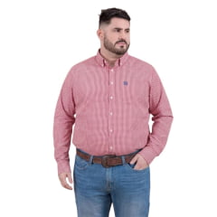 Camisa Masculina TXC Manga Longa X-Size Regular Tricoline Xadrez Vermelho Logo Bordado Ref:2705LP