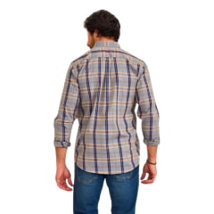 Camisa Masculina TXC Manga Longa Xadrez Cinza Azul E Vermelho Regular Tricoline Bordado Vermelho Ref:2924L