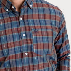 Camisa Masculina TXC Manga Longa Xadrez Regular Tricoline Azul Bordô Bordado Ref: 29342L