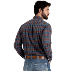 Camisa Masculina TXC Manga Longa Xadrez Regular Tricoline Azul Bordô Bordado Ref: 29342L