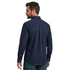 Camisa Masculina TXC Oxford Manga Longa Azul Marinho Bolso Logo Vermelho Ref:29140L