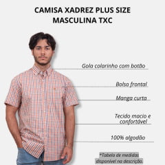 Camisa Masculina TXC Plus Size Custom Manga Curta Xadrez Bege e Azul Ref.29184 CP