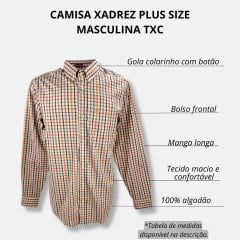 Camisa Masculina TXC Plus Size Custom Manga Longa Xadrez Bege e Azul Ref.29168 LP