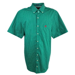 Camisa Masculina TXC Plus Size Manga Curta Xadrez Verde E Branco Com Logo Bordada Em Vermelho REF: 2712CP