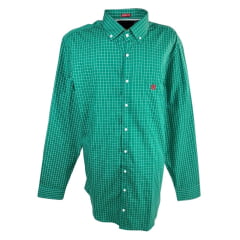 Camisa Masculina TXC Plus Size Manga Longa Xadrez Verde E Branco Com Logo Bordada Em Vermelho REF: 2718L