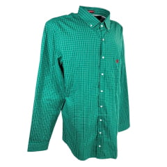 Camisa Masculina TXC Plus Size Manga Longa Xadrez Verde E Branco Com Logo Bordada Em Vermelho REF: 2718L