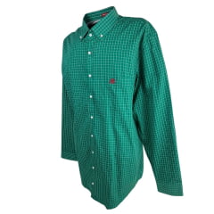 Camisa Masculina TXC Plus Size Manga Longa Xadrez Verde E Branco Com Logo Bordada Em Vermelho REF: 2718L