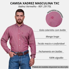 Camisa Masculina TXC Regular Custom Manga Longa Xadrez Vermelho/Azul Com Logo Bordada Em Vermelho REF: 29170L