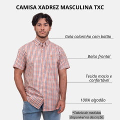 Camisa Masculina TXC Regular Custom Manga Curta Xadrex Bege/Azul Com Logo Bordada Em Bege Ref.29184 C