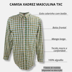 Camisa Masculina TXC Regular Custom Manga Longa Xadrez Verde/Bege Ref.29182 L