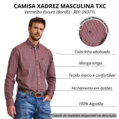 Camisa Masculina TXC Regular Manga Longa Tricoline Xadrez Bordô REF: 29371L