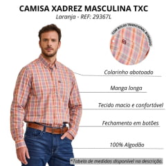 Camisa Masculina TXC Regular M. Longa Tricoline Xadrez Laranja REF: 29367L