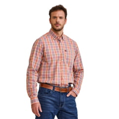Camisa Masculina TXC Regular M. Longa Tricoline Xadrez Laranja REF: 29367L