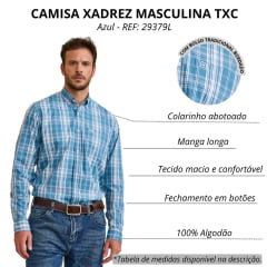 Camisa Masculina TXC Regular Manga Longa Tricoline Xadrez Verde REF: 29379L
