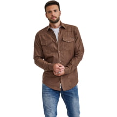 Camisa Masculina TXC Regular Manga Longa Flanelada Marrom Escuro Ref:29454L