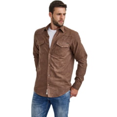 Camisa Masculina TXC Regular Manga Longa Flanelada Marrom Escuro Ref:29454L