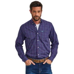 Camisa Masculina TXC Regular Manga Longa Tricoline Xadrez Azul Marinho/Vermelho Ref:29535L