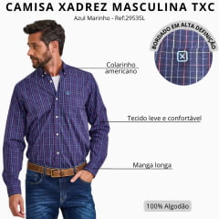 Camisa Masculina TXC Regular Manga Longa Tricoline Xadrez Azul Marinho/Vermelho Ref:29535L