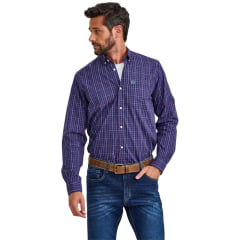 Camisa Masculina TXC Regular Manga Longa Tricoline Xadrez Azul Marinho/Vermelho Ref:29535L