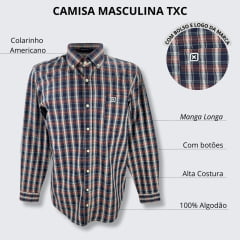 Camisa Masculina TXC Regular Manga Longa Xadrez Azul/Bordô Com Logo Em Branco Ref.29106L