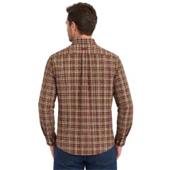 Camisa Masculina TXC Regular Oxford Manga Longa Xadrez Laranja Escuro Listras Branco Bordado Vermelho Ref:29746L