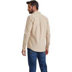 Camisa Masculina TXC Regular Sarja Manga Longa Bege Escuro Logo Aplicado Branco/Preto Ref:29465L