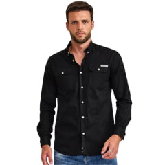 Camisa Masculina TXC Regular Sarja Preto Manga Longa Logo Pequeno Ref:29160L