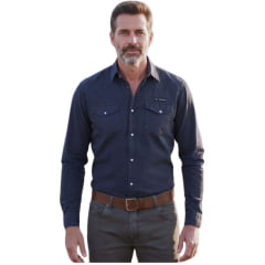Camisa Masculina TXC RAM Tecido Sarja Azul Marinho Manga Longa Logo Aplicado - Ref: RAM29222L