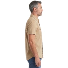 Camisa Masculina TXC RAM Sarja Bege Manga Curta Bolsos Botões De Pressão Logo Aplicado - REF:RAM29223C
