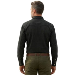 Camisa Masculina TXC RAM Tecido Sarja Preto Manga Longa Bolsos Botões De Pressão Logo Aplicado - Ref: RAM29222L