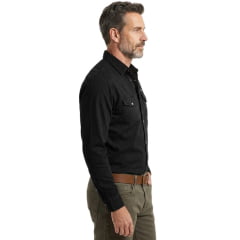 Camisa Masculina TXC RAM Tecido Sarja Preto Manga Longa Bolsos Botões De Pressão Logo Aplicado - Ref: RAM29222L