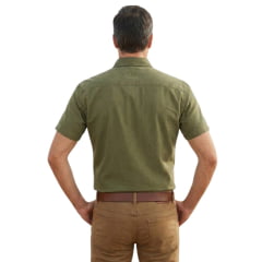 Camisa Masculina TXC RAM Sarja Verde Militar Manga Curta Bolsos Botões De Pressão Logo Aplicado - REF:RAM29223C