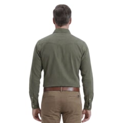 Camisa Masculina TXC RAM Tecido Sarja Verde Militar Manga Longa Bolsos E Botões Logo Aplicado - Ref: RAM29222L