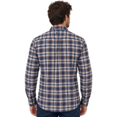 Camisa Masculina TXC Tricoline Regular Manga Longa Xadrez Azul Marinho E Ocre Logo Azul 29719L