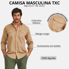 Camisa Masculina TXC Worker Sarja Bege Escuro Manga Longa Ref: 29222L