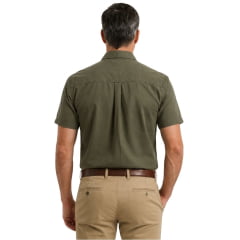 Camisa Masculina TXC Worker Sarja Manga Curta Verde Militar Logo Bordado Ref:29223C