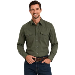 Camisa Masculina TXC Worker Sarja Manga Longa Verde Militar Logo Bordado Ref:29222L