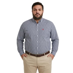 Camisa Masculina TXC X Size Manga Longa Xadrez Azul E Branco Bordada Com Logo Vermelho Ref:2705LP