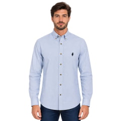 Camisa Masculina Westson's Manga Longa Amer Classic Horseman Azul Claro Logo Marinho Ref:WSA2007