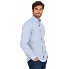 Camisa Masculina Westson's Manga Longa Amer Classic Horseman Azul Claro Logo Marinho Ref:WSA2007