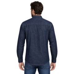 Camisa Masculina Westson's Manga Longa Jeans Azul Escuro Dark Blue Logo Amarelo Ref:WSA2002
