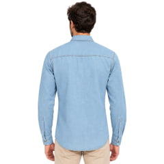 Camisa Masculina Westson's Manga Longa Jeans Horseman Basic Azul Claro Logo Bordado Ref:WSA2001