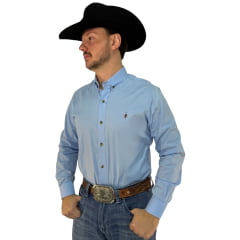 Camisa Masculina Westson's Manga Longa Western Horseman Color Pack Azul Claro Logo Bordado Ref:WSA2021