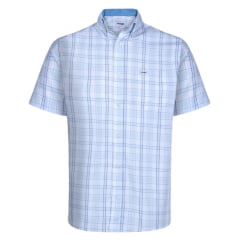 Camisa Masculina Wrangler Manga Curta Tricoline Fit C/ Bolso Xadrez Azul Claro Com Listra Azul Escuro REF: WSS137UN