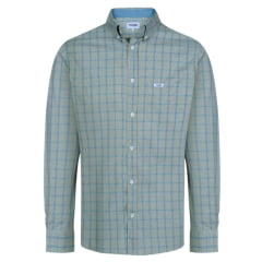 Camisa Masculina Wrangler Manga Longa Tricoline FT Com Bolso Xadrez Cinza/Azul Ref:WLS160UN