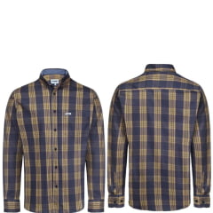 Camisa Masculina Wrangler Manga Longa Tricoline FT. Xadrez Grande Azul Marinho/Amarelo Escuro Branco Ref:WLS170UN