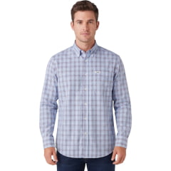Camisa Masculina Wrangler Tricoline FT Manga Longa Xadrez Azul Bebê E Laranja REF:WLS200UN